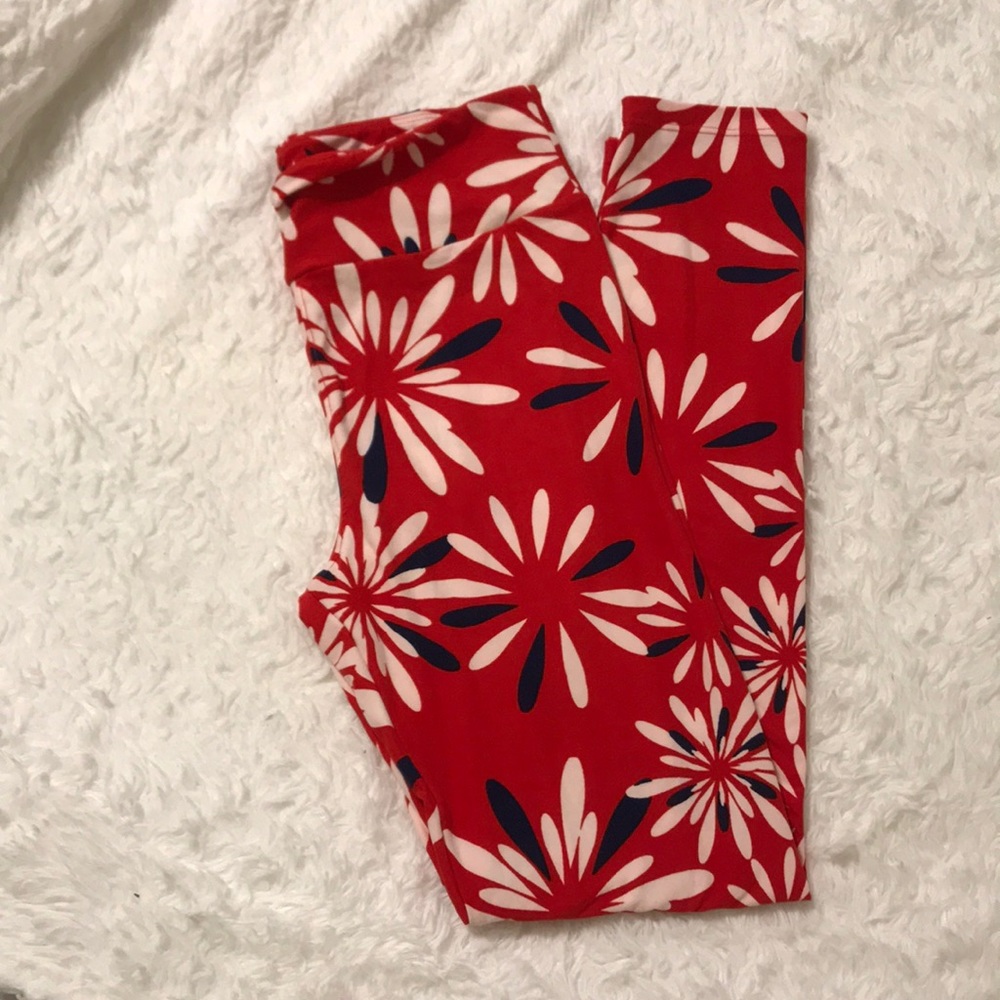 New red flower leggings Lularoe
